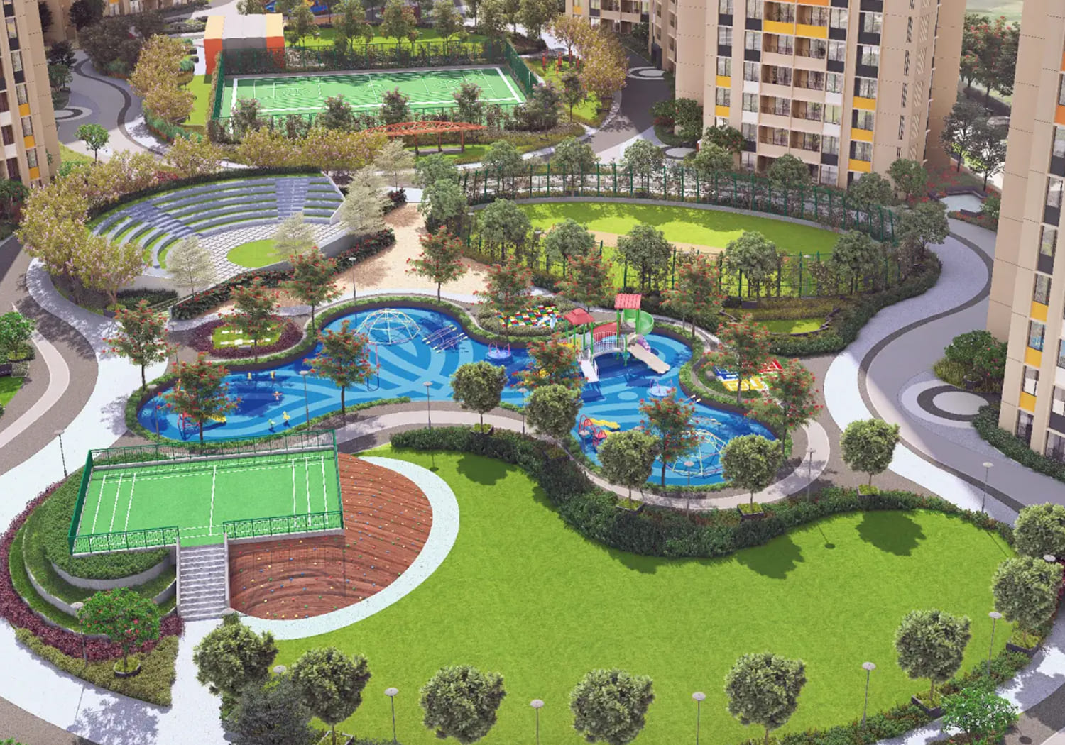 Exterior view of Joyville Hadapsar Annexe &mdash; photo gallery, images, brochure, amenities, cost sheet, price breakup, availability details, RERA number, RERA certificate, possession date, layout plan, logo, floor plan, master plan, and location map showcasing project highlights and features.