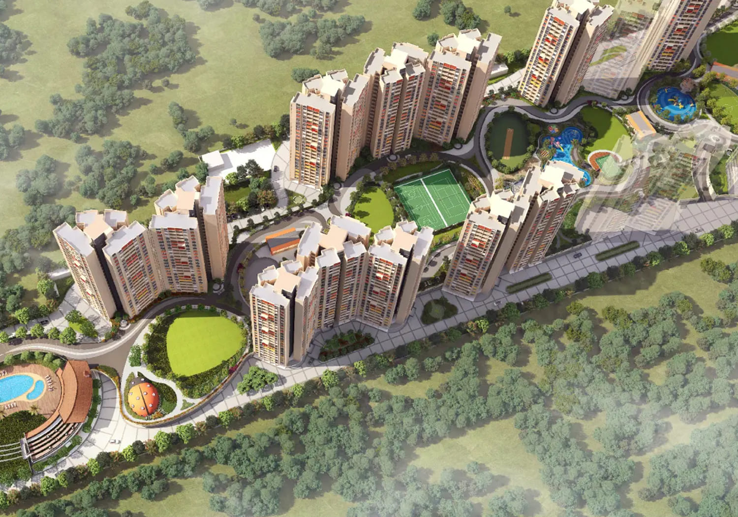 Exterior view of Joyville Hadapsar Annexe &mdash; photo gallery, images, brochure, amenities, cost sheet, price breakup, availability details, RERA number, RERA certificate, possession date, layout plan, logo, floor plan, master plan, and location map showcasing project highlights and features.